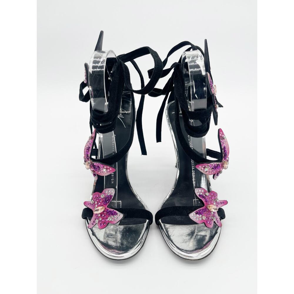 Giuseppe Zanotti Estelle Black Suede Butterfly Crystal Lace Up Sandals IT 40 - Picture 6 of 11